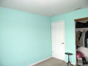Bedroom with sea foam color walls
